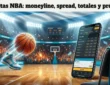 Cancha de baloncesto iluminada con marcador digital